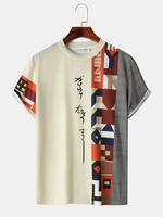 ChArmkpR Mens T-shirts Colorful Geometric Print Patchwork Crew Neck Short Sleeve T Shirts