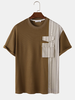 ChArmkpR Mens T-shirts Geometric Pattern Patchwork Flap Pocket Short Sleeve Tshirts