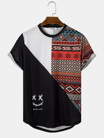ChArmkpR Mens T-shirts Smile Geometric Ethnic Pattern Curved Hem Short Sleeve Tshirts