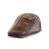 Collrown Beret Mens Adjustable PU Leather Flat Cap Stitch Newsboy Cap Driving Fishing Cabbie Hat Peaked Cap for Autumn W