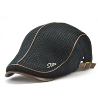 Collrown Knitted Berets Patchwork Leather Brim Men Flat Cap Retro Visor Hat Autumn Winter Warmer Casual Crochet Hat Forw