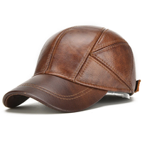 Collrown Mens Genuine Leather Baseball Cap with Hidden Earmuff for Fall Winter Outdoor Casual Warm Cow Leather Hat