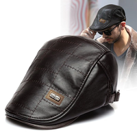 Collrown Vintage Berets Mens PU Leather Beret Hats Autumn Winter Adjustable Hats Men