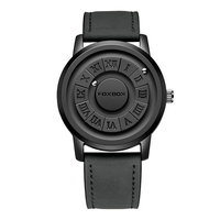 Creative Scrolling Stylish Black Dial Rotating Magnetic Bead Watch Roman Numerals Unique Men Wristwatch