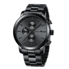 CRRJU Mens Chronograph Watch,  Stainless Steel Strap Men Watch,  Fashion Waterproof Black Wristwatch with a Box Male Ideal