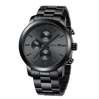 CRRJU Mens Chronograph Watch,  Stainless Steel Strap Men Watch,  Fashion Waterproof Black Wristwatch with a Box Male Ideal