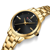CURREN Luxury Brand Elegant Simple Rhinestone Quartz Watch Waterproof Stainless Steel Strap Gold Wristwatch