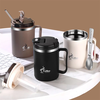 Double-Wall Coffee Office Mug 304 Stainless Steel Water Mug Cup With Spoon&Tea Strainer Leak Proof Anti Scalding Drinkin