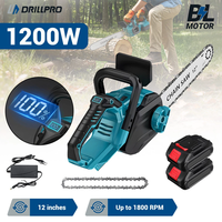 Drillpro 12 Inch Brushless Cordless Electric Chainsaw 1200W Battery-Powered Suitable for Makita Batteries for Wood Cutti