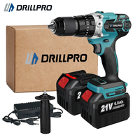 Drillpro 21V High Torque Brushless Electric Drill with 1/2" Keyless Chuck LED Light 3-in-1 Functions 0-1800rpm Speed Inc