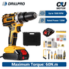 Drillpro Cordless Electric Drill 21V Brushed Motor 7500mAh Battery Impact Function High Torque 60N.m Powerful Drill Set