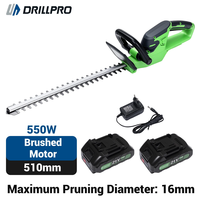 Drillpro DWK-Y0A01-020 Cordless Hedge Trimmer 21V 550W Double Blade 510mm Long Cutting Length 16mm Branch Diameter Compa