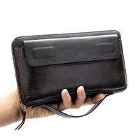 Ekphero Genuine Leather Wallet Large Capacity Retro Clutch Bag Zipper Phone Pocket Long Handbag Card Holder Money Clip
