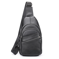Ekphero Men Genuine Leather Chest Pack Casual Sport Sling Shoulder Backpack Fashion Crossbody Bags Black Travel Chest Ba