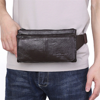 Ekphero Men Genuine Leather Waist Bag Large Capacity Three-layer Zipper Single Shoulder Bag Multifunctional Mini Chest B