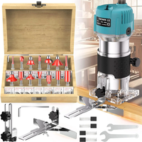 Electric Trimmer Wood Router 800W 30000RPM with 15 Tungsten Carbide Router Bits High Precision Transparent Base for Wood