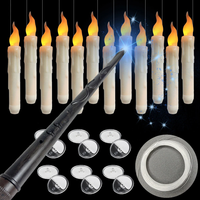 Elfeland 12pc Magical Wand Remote Control Candles Flameless Floating LED Fairy Lights with Invisible Wire for Halloween