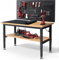 ENJOYWOOD WB0102-Plus 60 Inch Workbench with Pegboard & Rubber Pad / Adjustable Height / 2000 LBS Load Capacity / Power