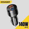 ESSAGER 140W USB-A Type-C Car Charger Multi-Protocol PD Fast Charging Digital Display Aluminum Alloy Universal Fit 12-24