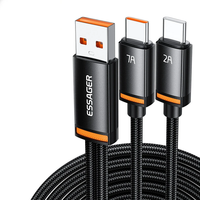 ESSAGER ES-X67 7A 100W USB-A to Type-C+Type-C Cable QC SCP FCP VOOC Fast Charging Data Transmission Tinned Copper Core L