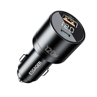 ESSAGER FSJ-009 120W 2-Port USB PD Car Charger Adapter 18W USB QC3.0 100W USB-C PD Fast Charging Digital Display for iPh