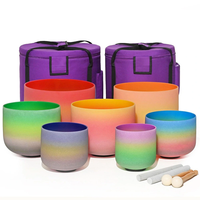 [EU Direct] 432Hz 6"-12" Set of 7 Rainbow Quartz Crystal Singing Bowl W/Carry Bag Maditation