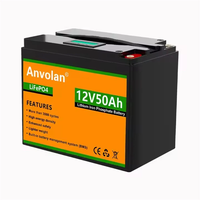 [EU Direct] Anvolan 12V Deep Cycle LiFePO4 Rechargeable Battery Pack 12V 50Ah Life Cycles 5000 with Built-in BMS for Sol