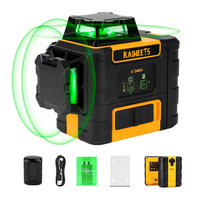 EU Direct KAIWEETS KT360A 3x360 Green Line Laser Level with Rechargeable Battery 196ft Distance IP54 Waterproof Best for