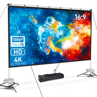 [EU Direct] Pixthink 120 inch Projector Screen with Stand 4K 16:9 HD Anti-Wrinkle Foldable Projector Screen for Home Cin