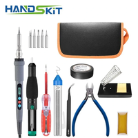 [EU Direct]HANDSKIT Digital LED Soldering Iron Kit 90W 100-480°C Precision Control Silicone Wire Complete Accessories fo