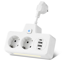 EU Power Strip Wall Socket Expansion Plug with 2 AC+2USB-A+2Type-C PD QC3.0 Fast Charging Multitap USB Charger