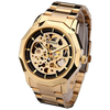 Fashion Fully Auto Mechanical Skeleton Men Watch Retro Exquisite Dial Gold Steel Band Wristwatch