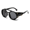 Fashion Punk Retro Polarized Round Sunglasses with Leather Strap Accents UV400 Protection Eyewear Glasses for Outdoor Tr