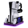 for PS5/PS5 Slim Host Multi-functional Charging Dock with Headphone Hook Dual Gamepad Charger RGB Cooling Stand with USB