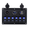 FOVAL12-24V Car Switch Panel Waterproof Digital Voltmeter Dual USB Port 12V Outlet Combination Marine LED Rocker 6 Gang