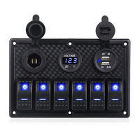 FOVAL12-24V Car Switch Panel Waterproof Digital Voltmeter Dual USB Port 12V Outlet Combination Marine LED Rocker 6 Gang