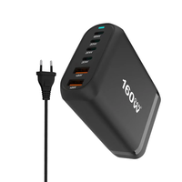 [GaN Tech] 160W 6-Port USB PD Charger 2USB-A+4USB-C Fast Charging Desktop Charging Station EU Plug US Plug for iPhone 15