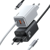 [GaN Tech] USAMS CC266 65W 3-Port USB Charger Built-in 1.5M Type-C Charging Cable Fast Charging Wall Charger Adapter EU