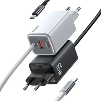 [GaN Tech] USAMS CC266 65W 3-Port USB Charger Built-in 1.5M Type-C Charging Cable Fast Charging Wall Charger Adapter EU