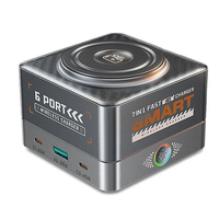 [GaN Tech] WLX-R8C 7-in-1 USB Desktop Charger Station 65W 6-port USB PD Charger with 15W Wireless Charger Pad Fast Deskt