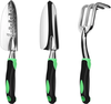 Garden Tool Set 3 Pack Aluminum Heavy Duty Gardening Kit Includes Hand Trowel Transplant Trowel and Cultivator Hand Rake
