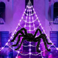 Giant Lighted Spider Web Halloween Decoration 100 Purple LEDs 60" Spider 16.4ft Web Waterproof Battery Powered Outdoor D