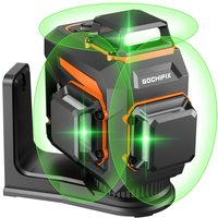 GOCHIFIX 3x360 12 Line 3D Self-Leveling Green Laser Level with Sharp 520 Laser Tube Rechargeable 5.2Ah Battery Pulse Mod
