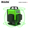 HILDA Green Light Laser Level High Accuracy 12-Line 3D 16-Line 4D User-friendly Wall Attachable Battery Powered Construc