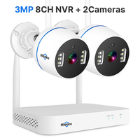 Hiseeu 3MP 8CH NVR + 2 WIFI Security PTZ Camera Kit Human Detection IR Night Vision IP Camera Set Wireless CCTV Surveill