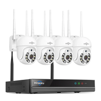 Hiseeu 3MP WiFi Camera Set Wireless PTZ Cam Auto Tracking Motion Detection Two-way Audio Night Vision IP66 Waterproof Re