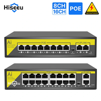 Hiseeu 48V 8/16CH POE Ports Switch Ethernet 10/100Mbps IEEE 802.3 af at for IP Camera CCTV Security Camera System/Wirele