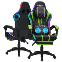 Hoffree Office Gaming Chair with Speakers and LED Lights with Footrest Heavy Duty Gamer Chair with Lumbar Support Height