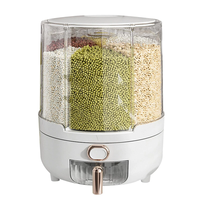 Household Rice Dispenser 360 Degree Rotating Transparent Dry Food Dispenser Sealed Food Holder with 6 Compartments Remov