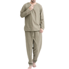 INCERUN Men Home Two Piece Set Solid Color Cotton Linen Long Sleeve Top and Pant with Pockets,  Casual Men